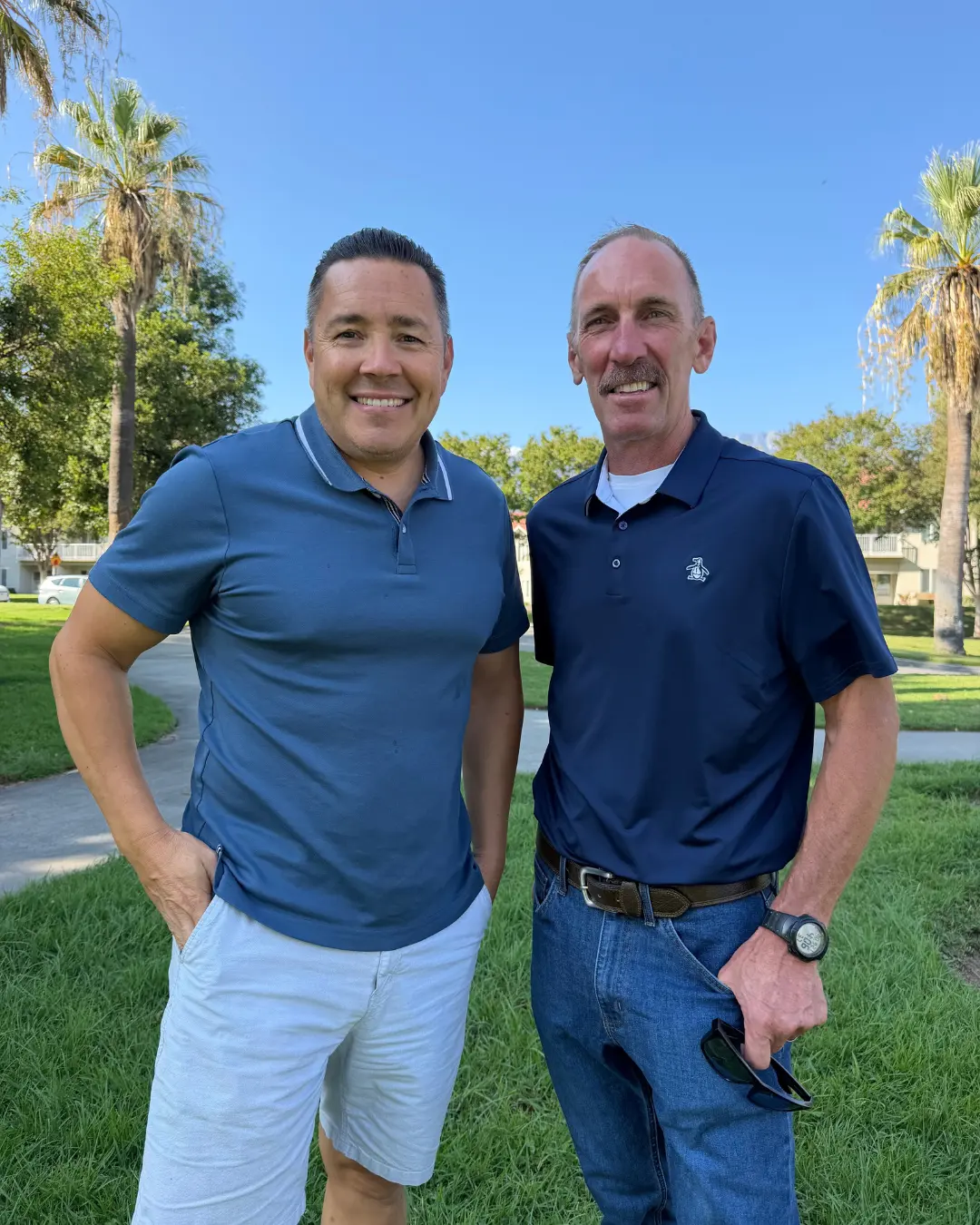 Art Andres with a supporter at a neighborhood park